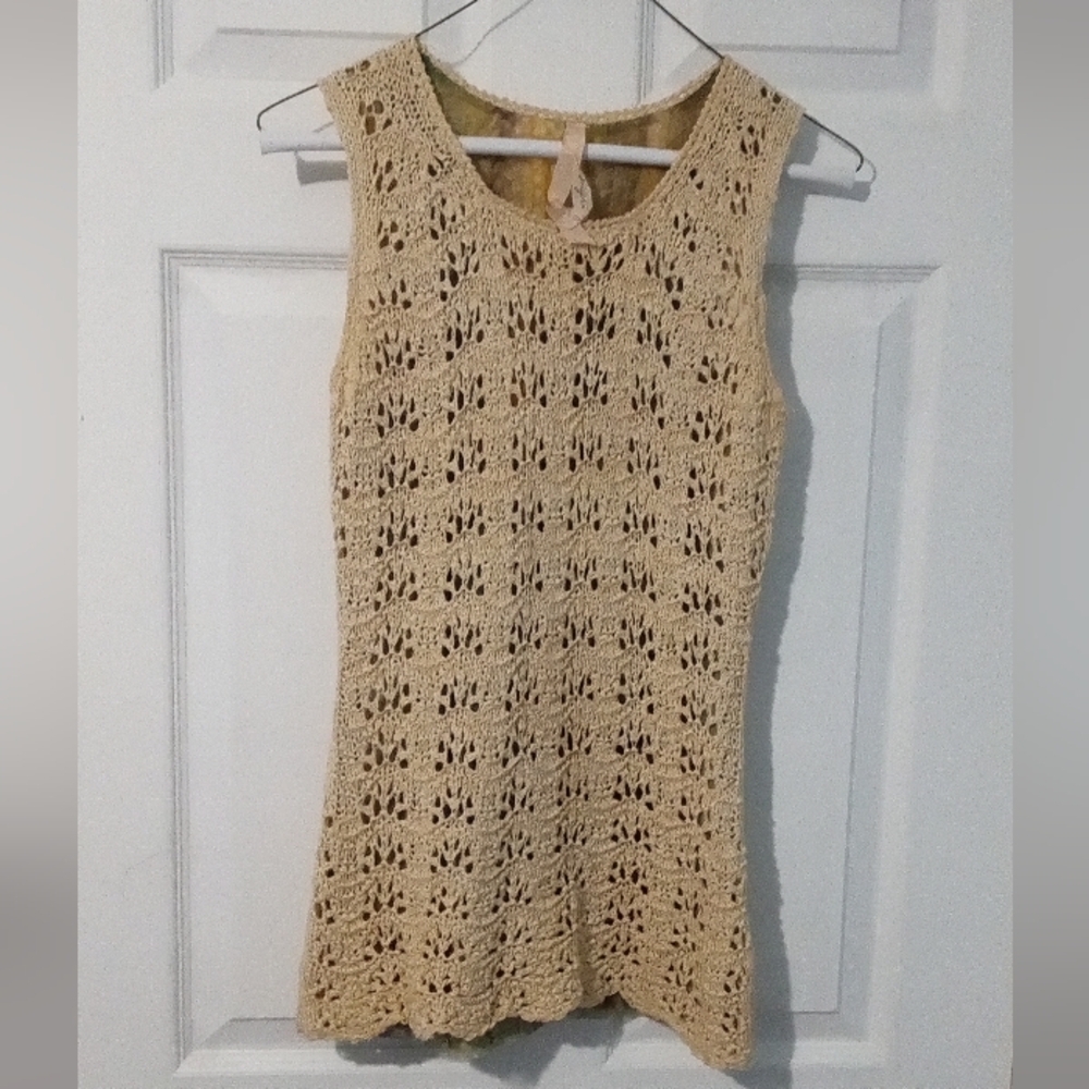 Mystree Beige Crochet Sleeveless Top